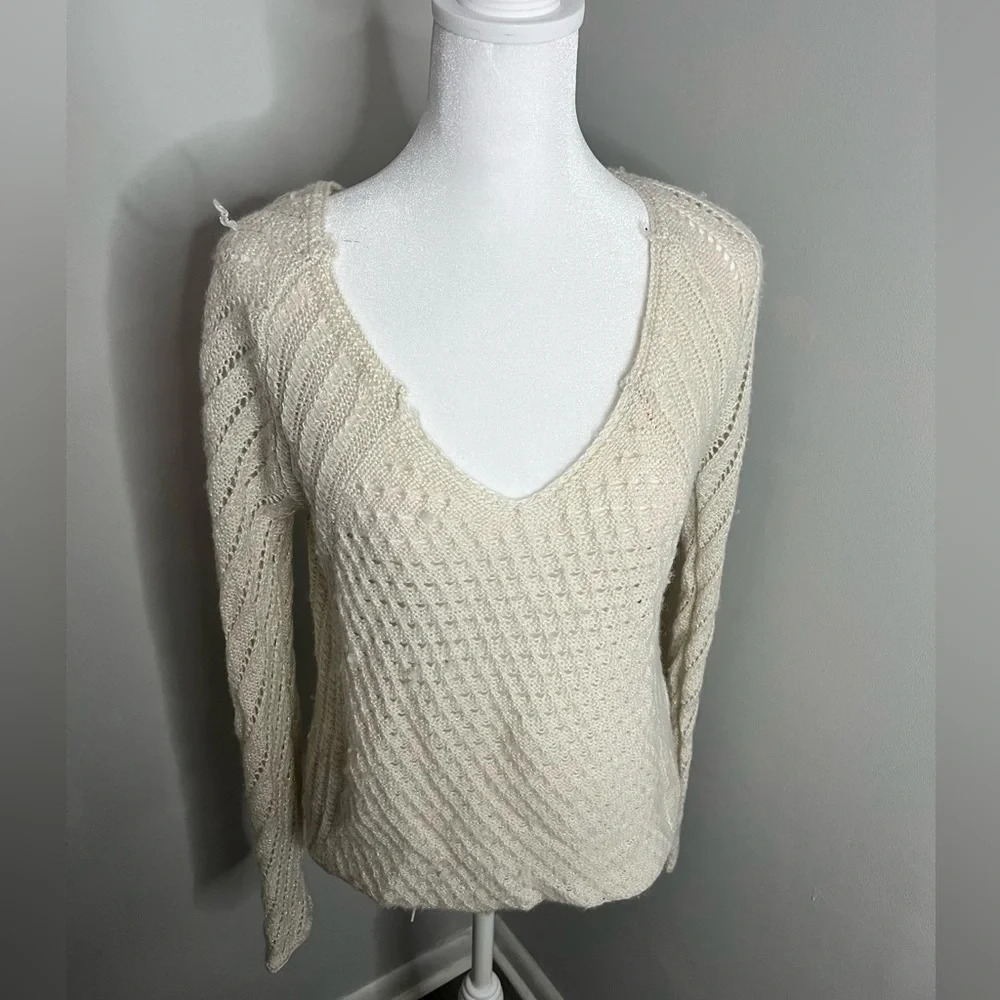 Y2K American Eagle Cropped Knit‎ Wool Glitter Sweater Preppy Ivory Fairy Size S